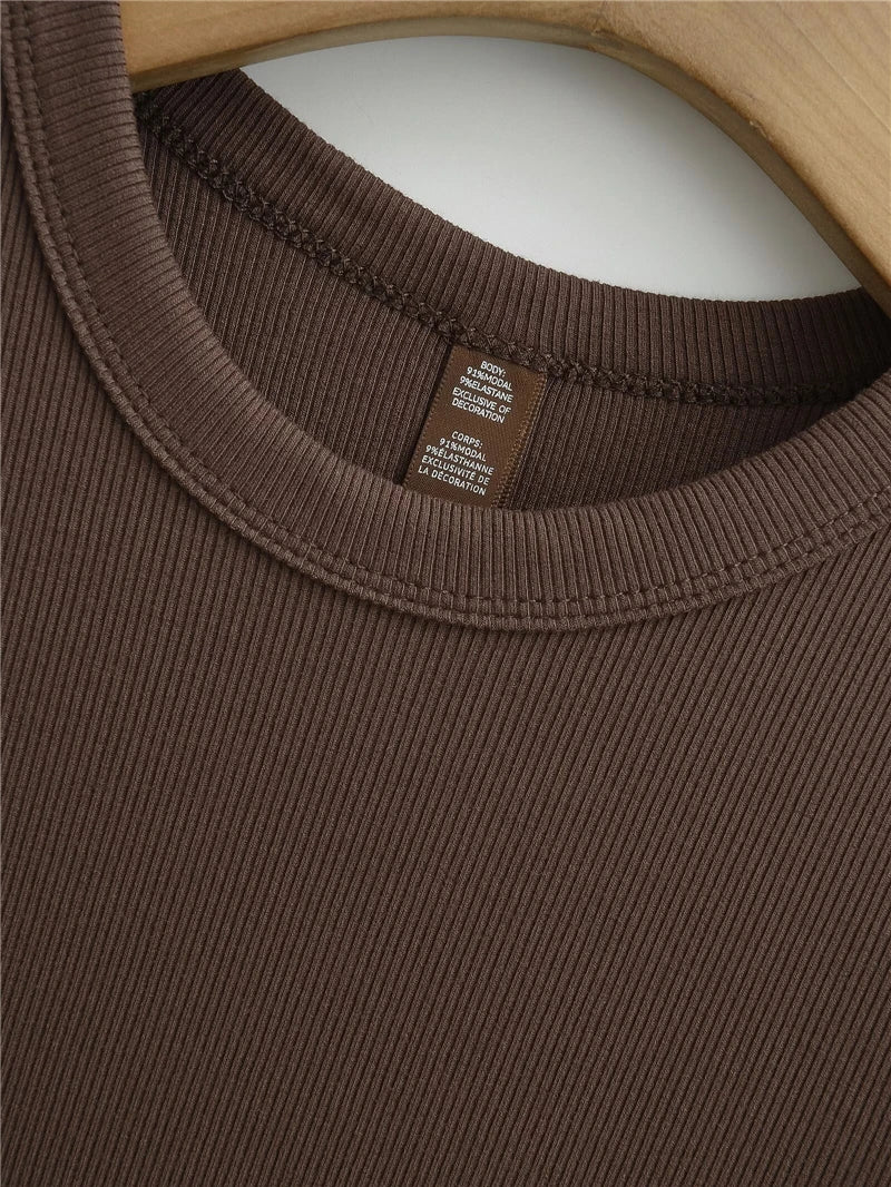 LUNDUNSHIJIA 2025 Summer Sexy Women Basic Small O-neck Short Sleeve T-shirt Ladies Slim Elasticity Cotton Short Style Tee Tops