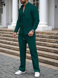 New autumn men's suit, waffle plain-colored long-sleevedshirt with pocket cardigan, stylish men's casual clothing long pants set