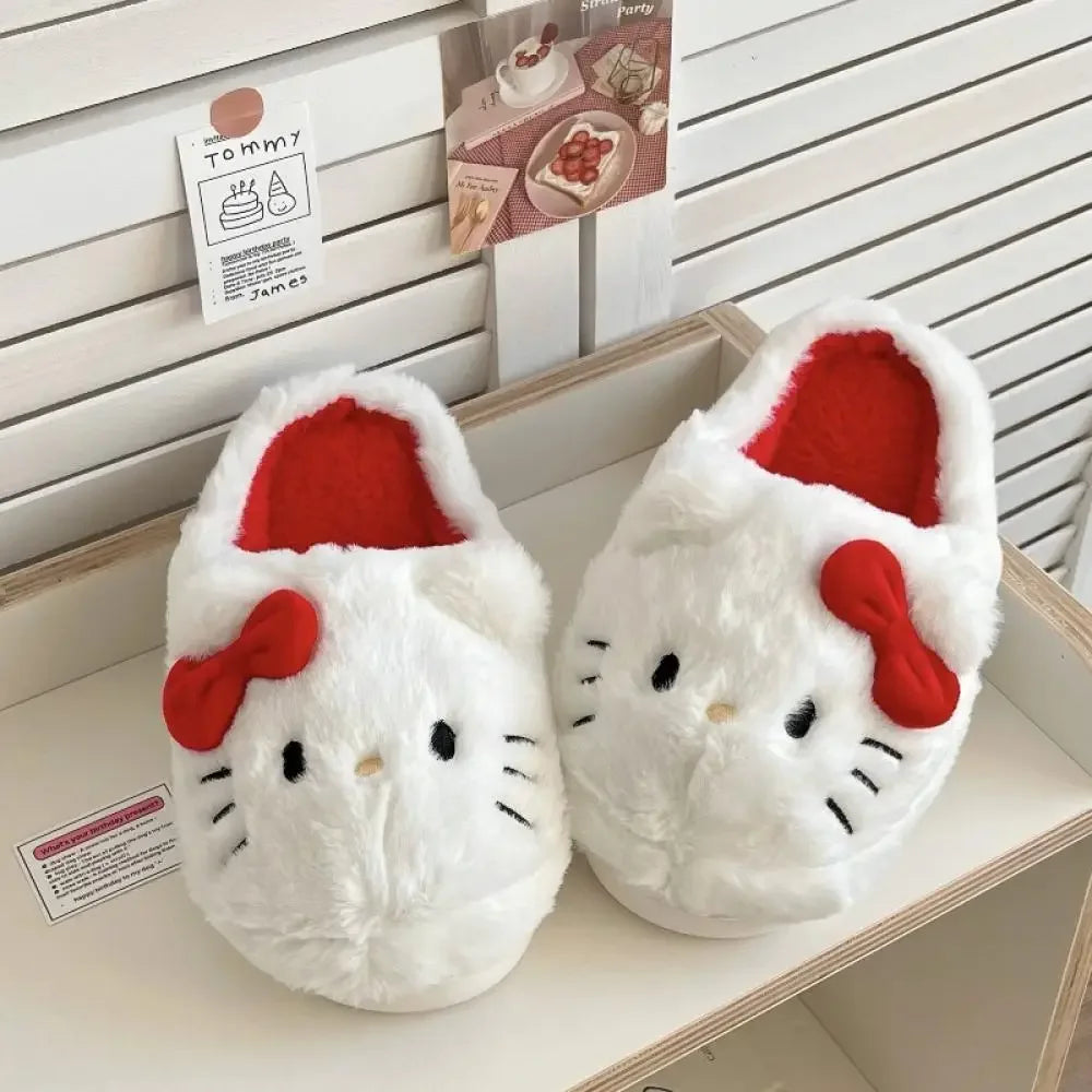 Cute Hello Kitty Anime Women Plush Slippers Sanrio Kawaii Cotton Shoes Student Winter Bedroom Soft Shoes Girls Festival Gifts