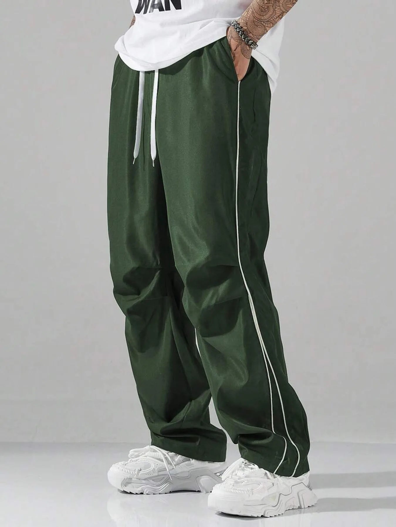 Retro Vintage Wide Leg Loose Pants Spring Summer Me High Elastic Waist Pocket Sporty Long Trousers LXDZ-KJ-CK029-WW