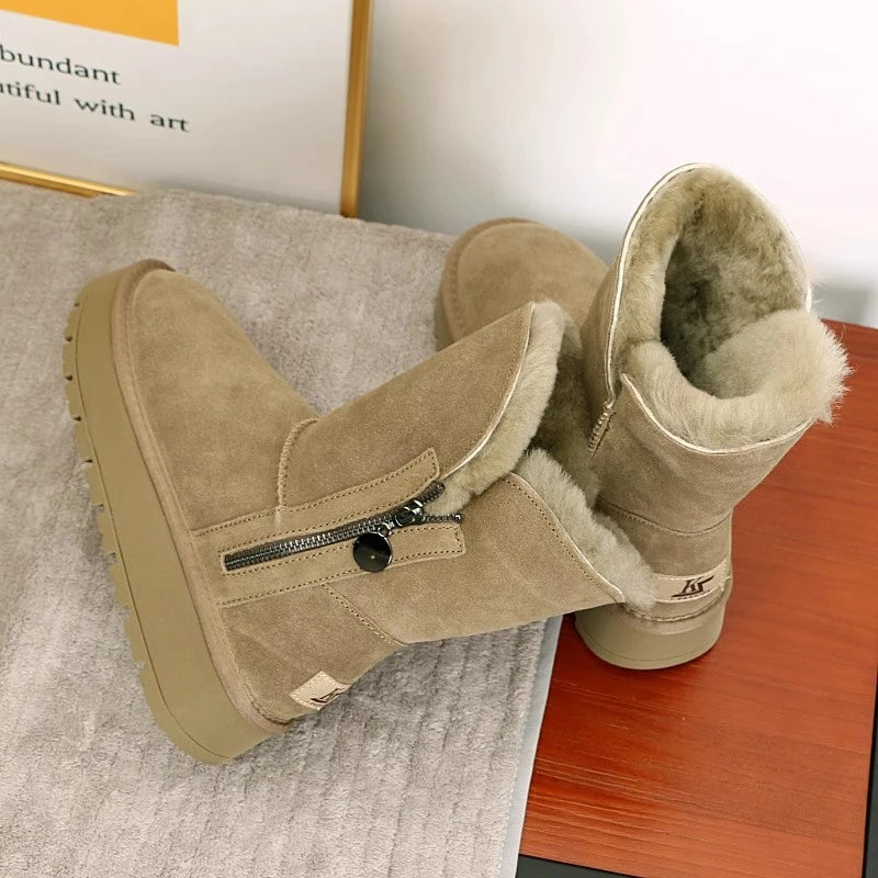 Mid-calf thick-soled snow boots for women in Winter 2025, new fleece, thickened, warm and comfortable cotton shoes