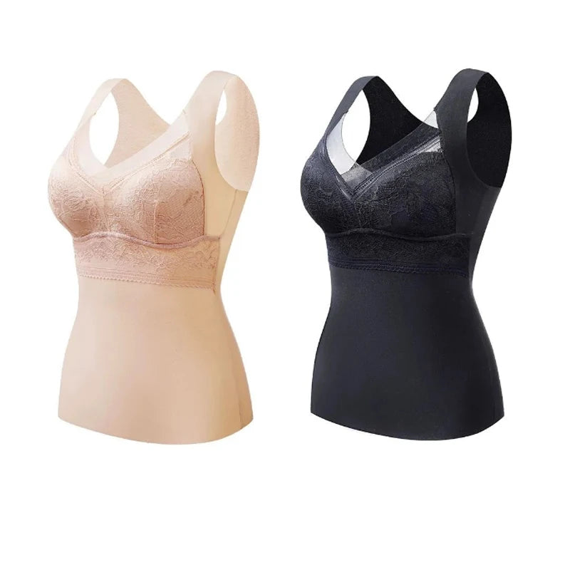 2pcs Woman Thermal Underwear Thermo Lingerie Winter Soft Warm Top Wear Thermo Vest  Undershirt Intimate Lace with Bra Padded