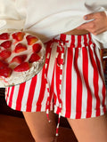 Red White Striped Balloon Pants Women's Elastic Waist Wide Leg Baggy Casual Trouser 2026 Summer New Streetwear Loose Fit Pants