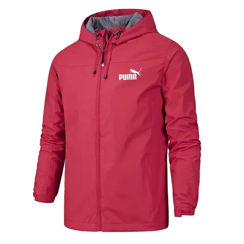 Men's hooded waterproof jacket, camping, outdoor, mountain climbing, windproof, lightweight, long-sleeved outdoor jacket. Suitab