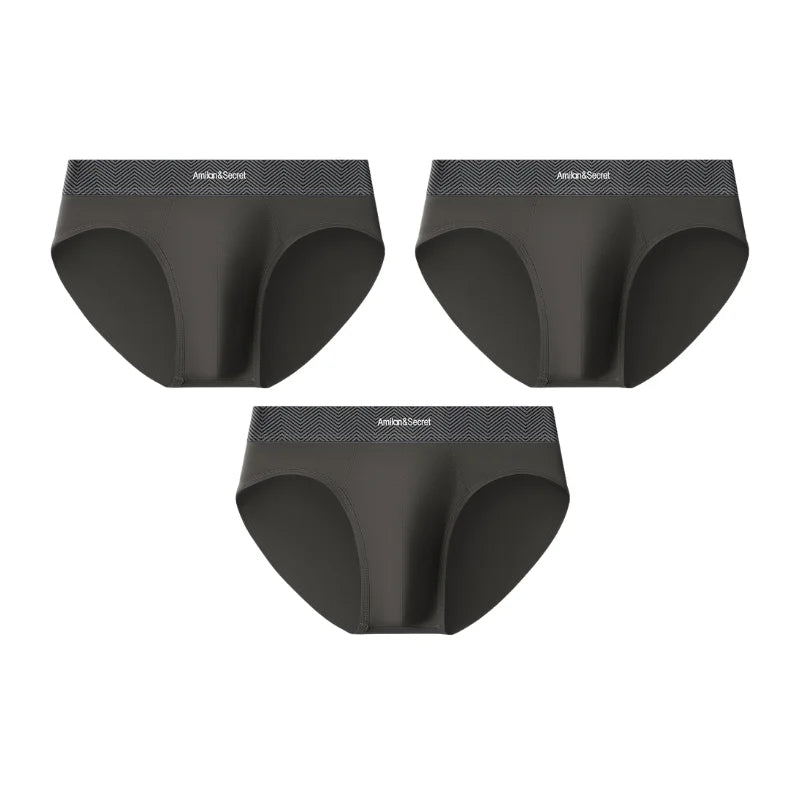 3Pcs Men’s Cotton Briefs No Fly Mid Waist U Convex Pouch Triangle Underpants Solid Color Breathable Summer Daily Underwear Male