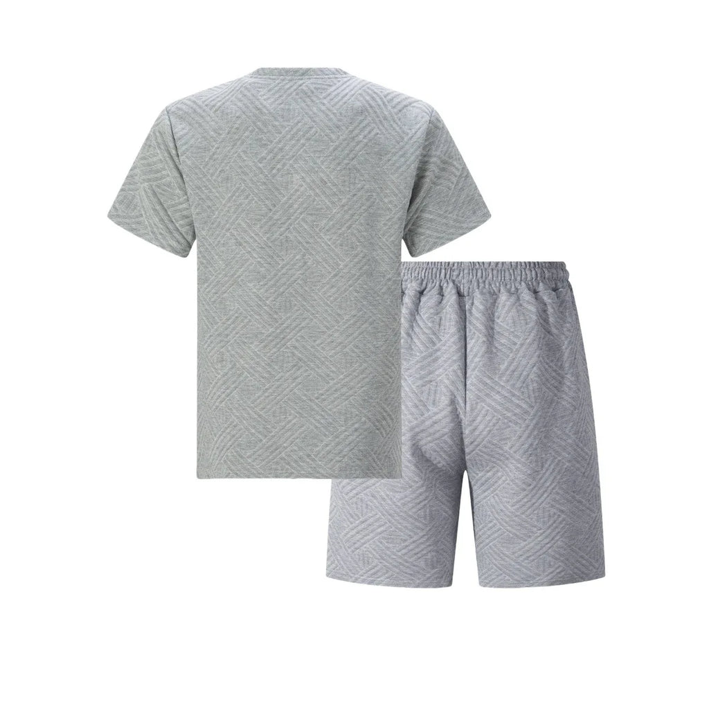 New men's summer jacquard short-sleeved shirt and short pants casual breathable T-shirt and short pants sports outfit streetwear