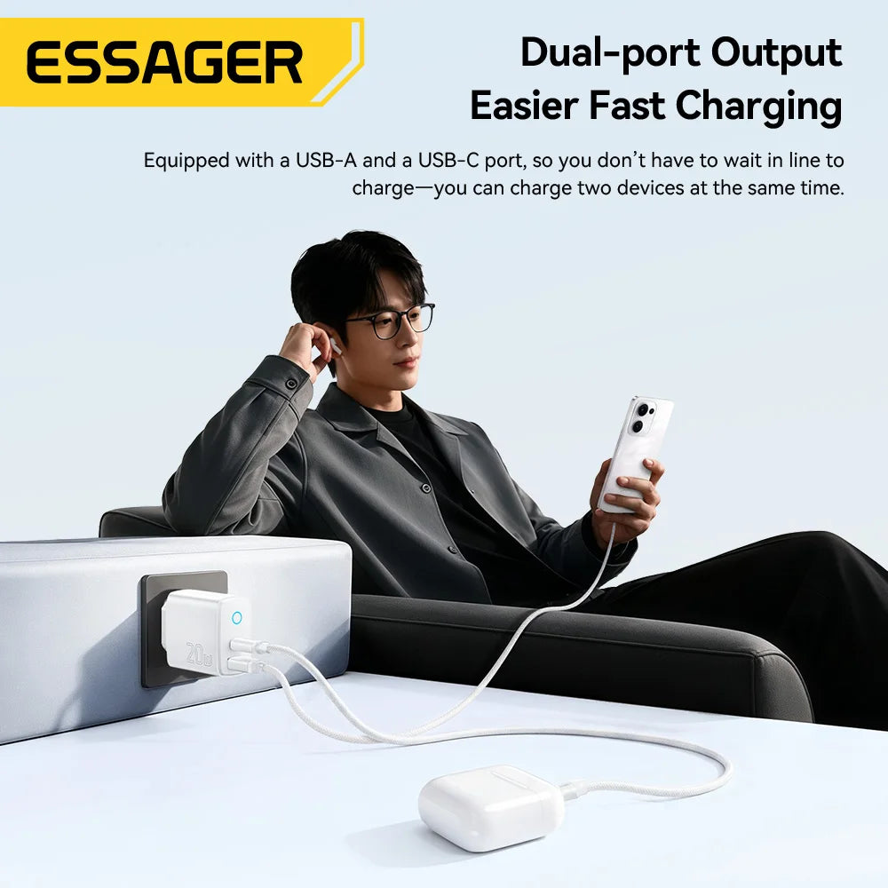 Essager 20W USB Type C Charger 3A PD Quick Charge With Type-C Lighting Micro Cable Fast Charging For iPhone 17 16 Xiaomi Huawei