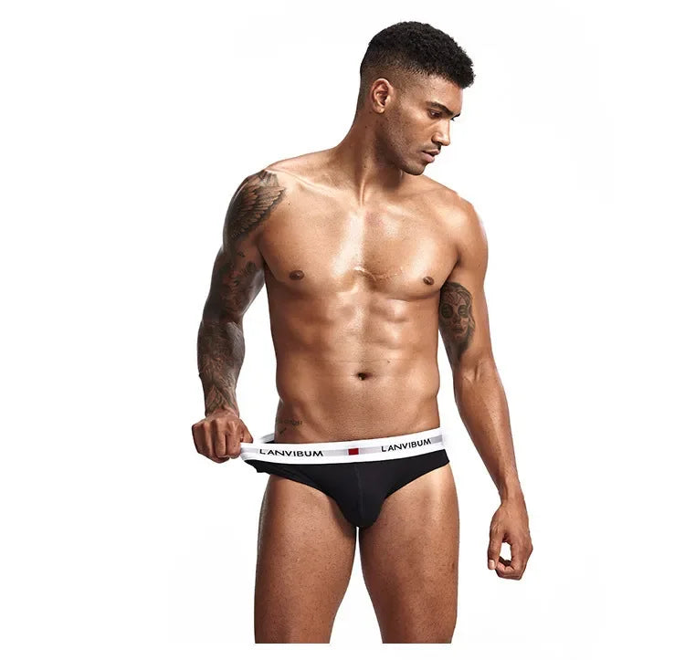 3pcs Men's Pure Cotton Low Waist Elastic Sexy Loose Breathable Youth Pant Headband Underwear Summer Cotton Briefs