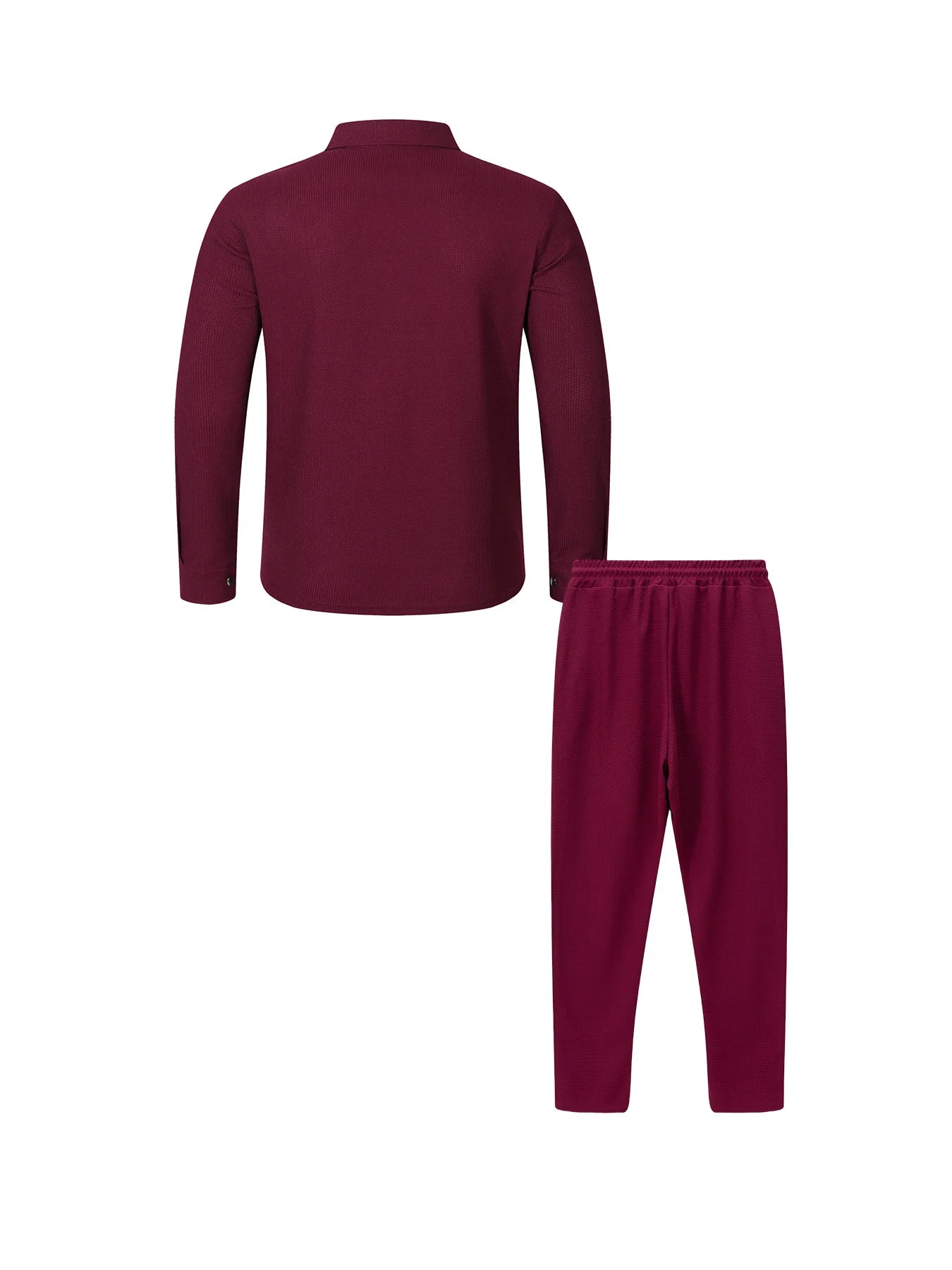 2026 New Men's Casual 2 Piece Tracksuit Fall Waffle Knit Solid Color Lapel Collar Button Jacket with Pockets Long Pants Set