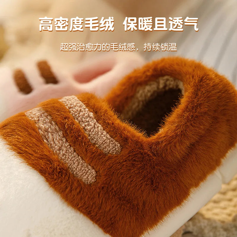 Newest cat paw feet slippers woman fluffy closed heel home shoes for women winter warm slip on animal claw slipper furry loafer