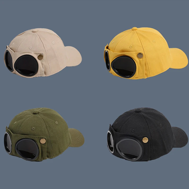 Hip Hop Aviator Hat With Sunglasses For Men Women Fashion Glasses Bonnet Summer Outdoor Sun Visors Fashion Punk Baseball Cap