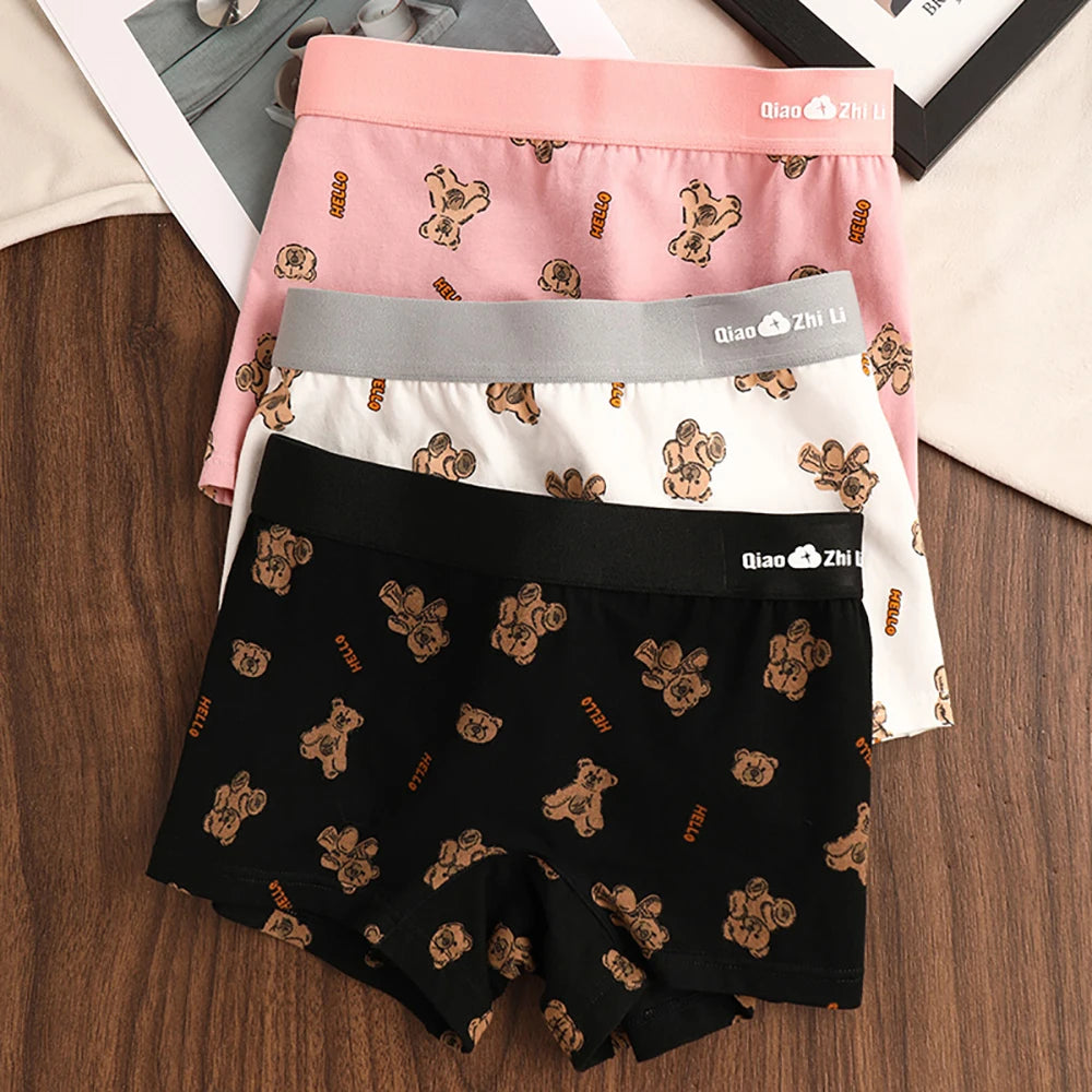 3PCS/Pack Autumn Winter Cotton Cute Bear Print Women's Panties Antibacterial Breathable Crotch Underwear Comfortable Soft Linger