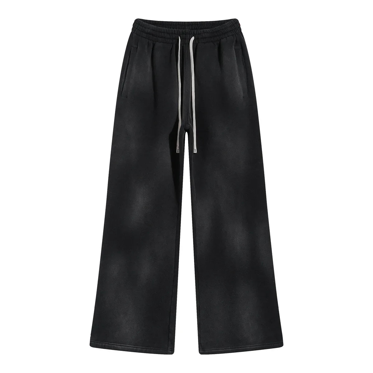 2025 Winter New Fleece Sweatpants Men Splashing Ink Spray Dyeing Wash Distressed Wide Joggers Grinding Edges Baggy Plush Pants