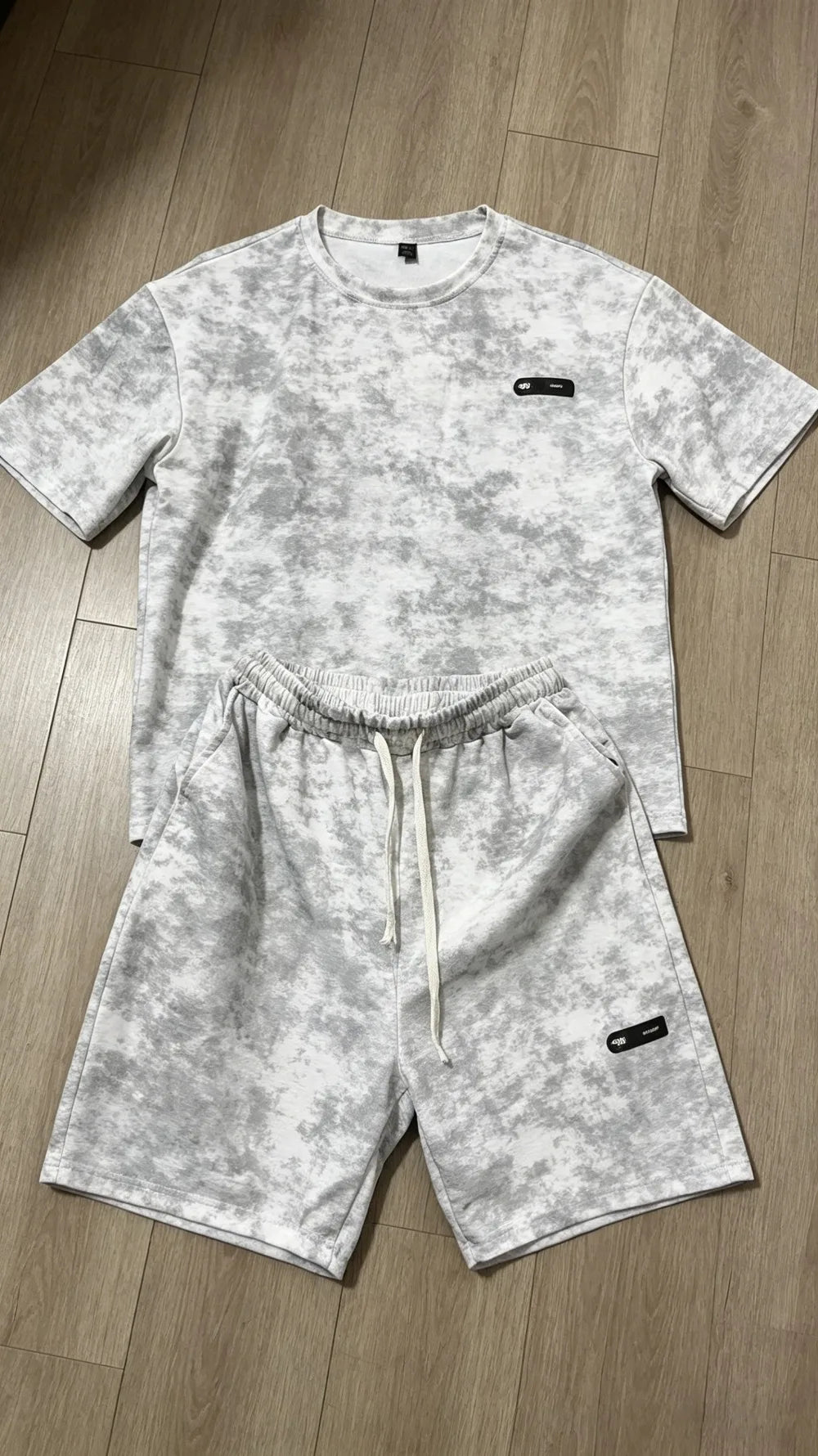 7XL 8XL Tie Dye T Shirt and Shorts Set Men White Casual Streetwear Co Ord Set Men Summer Loose Sportswear 2 Piece Outfit Men