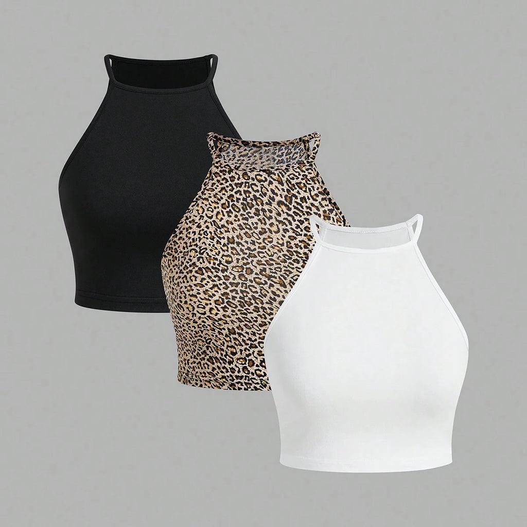 3 pieces summer Women Tank Tops Thread Solid Casual Fashion Crop Top   Stripe Sleeveless Outer Wear Basic Camisole
