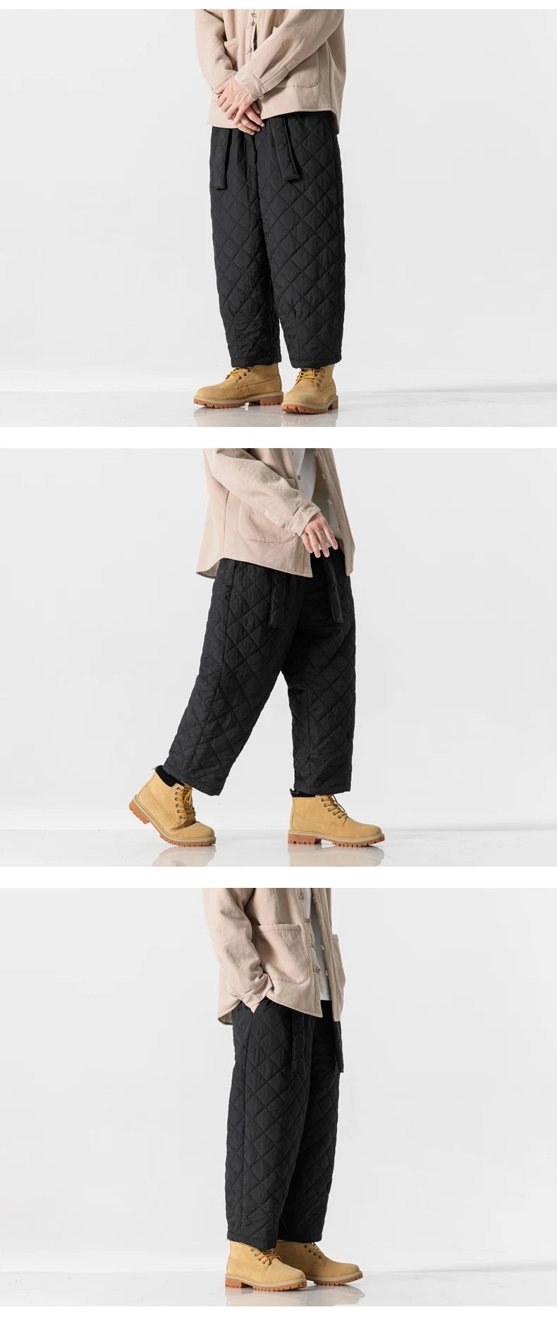 2024 Winter Thickened Cotton Padded Pants Men Casual Warm Trousers Ankle Length Pants Sportwear Solid Drawstring Sweatpants Man