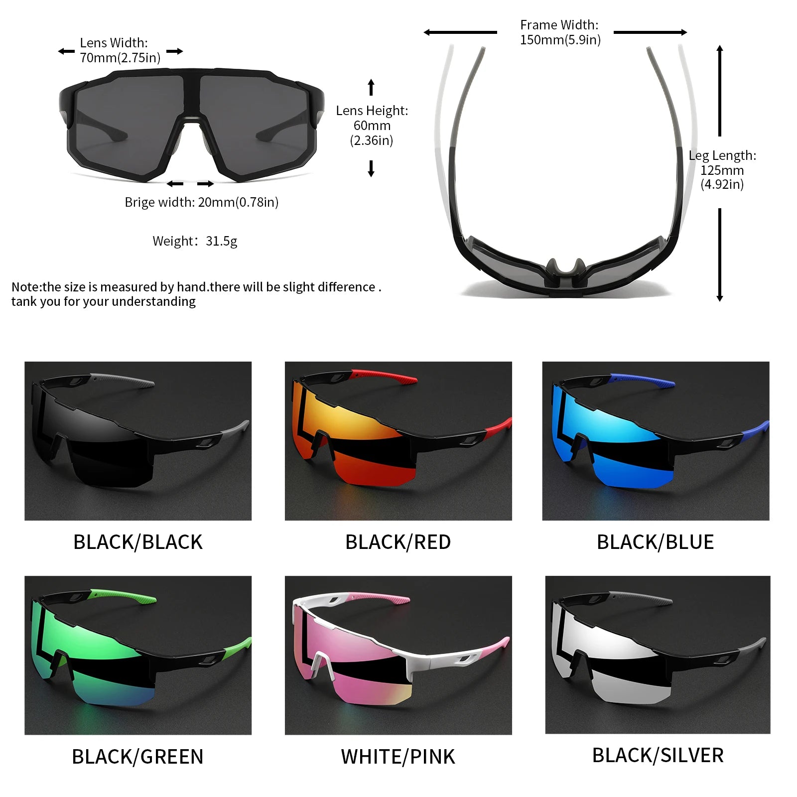 Unisex Oversized Colorful Sports Sunglasses UV400 Wraparound Design for Cycling Hiking Outdoor Activities Comfort Fit