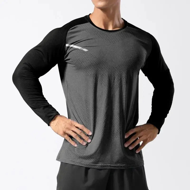 Simple Contrast Color Sports T Shirt For Men Fashion Fitness 3D Printed Long Sleeve Sportswear T-shirt Loose Breathable Gym Tees