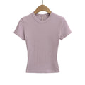 LUNDUNSHIJIA 2025 Summer Sexy Women Basic Small O-neck Short Sleeve T-shirt Ladies Slim Elasticity Cotton Short Style Tee Tops