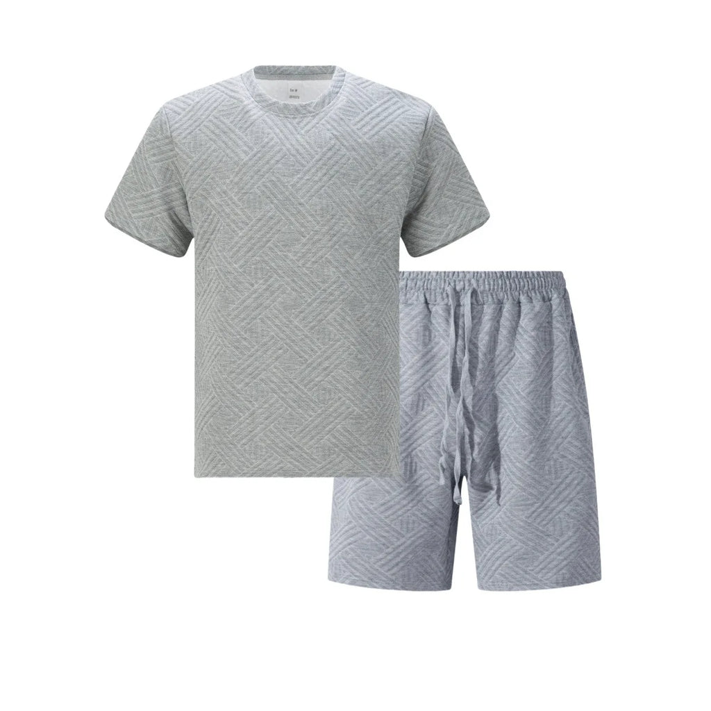 New men's summer jacquard short-sleeved shirt and short pants casual breathable T-shirt and short pants sports outfit streetwear