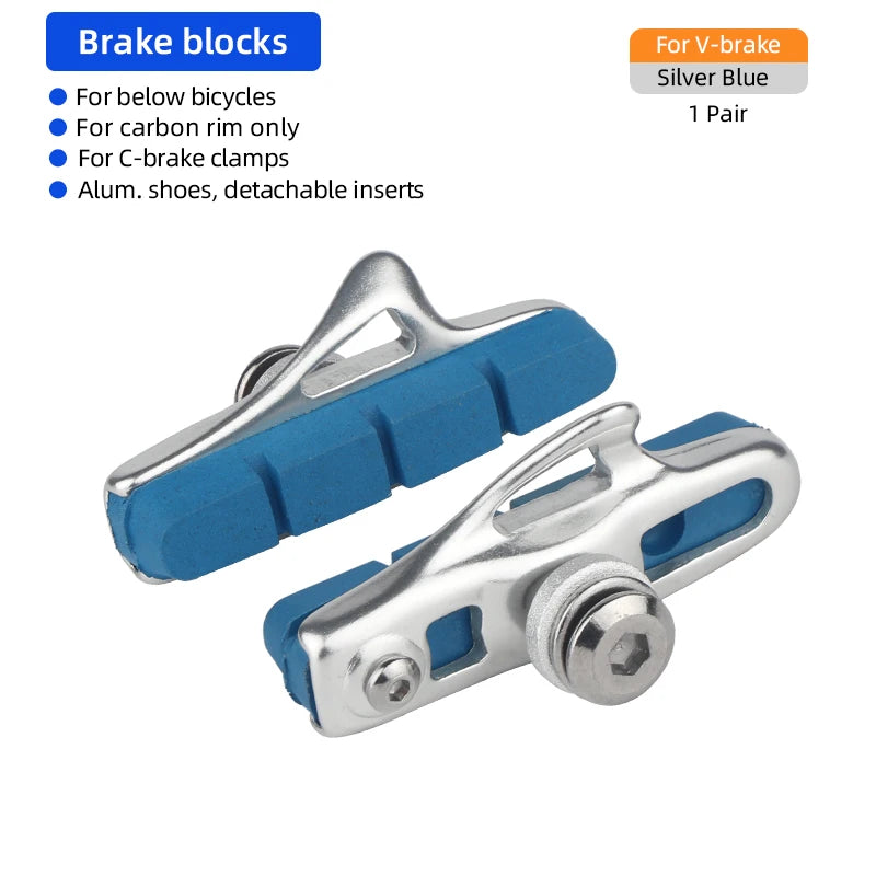 Road Bike Carbon Wheel Rim C/V-Brake Pads W/ 55mm Detachable Rubber Composite Inserts Low Noise All Weather Use Braking Blocks