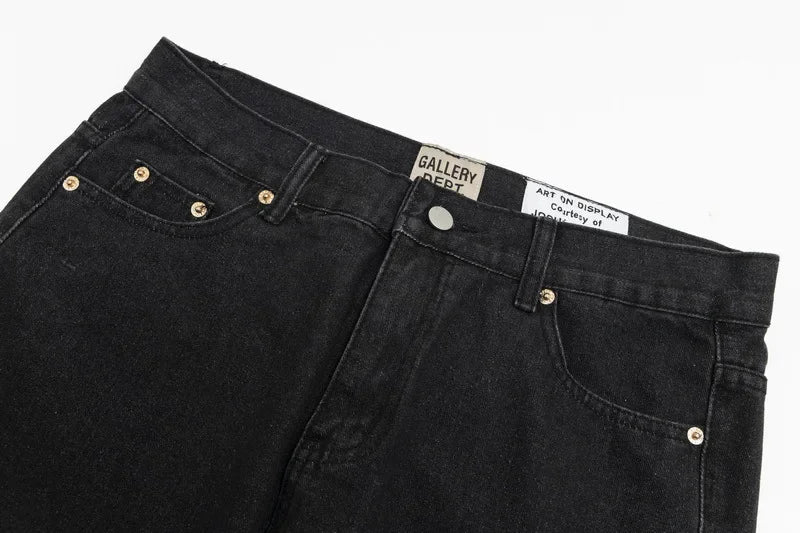 American retro washed letter spliced denim trousers high street trendy brand couple loose straight micro-flared long trousers