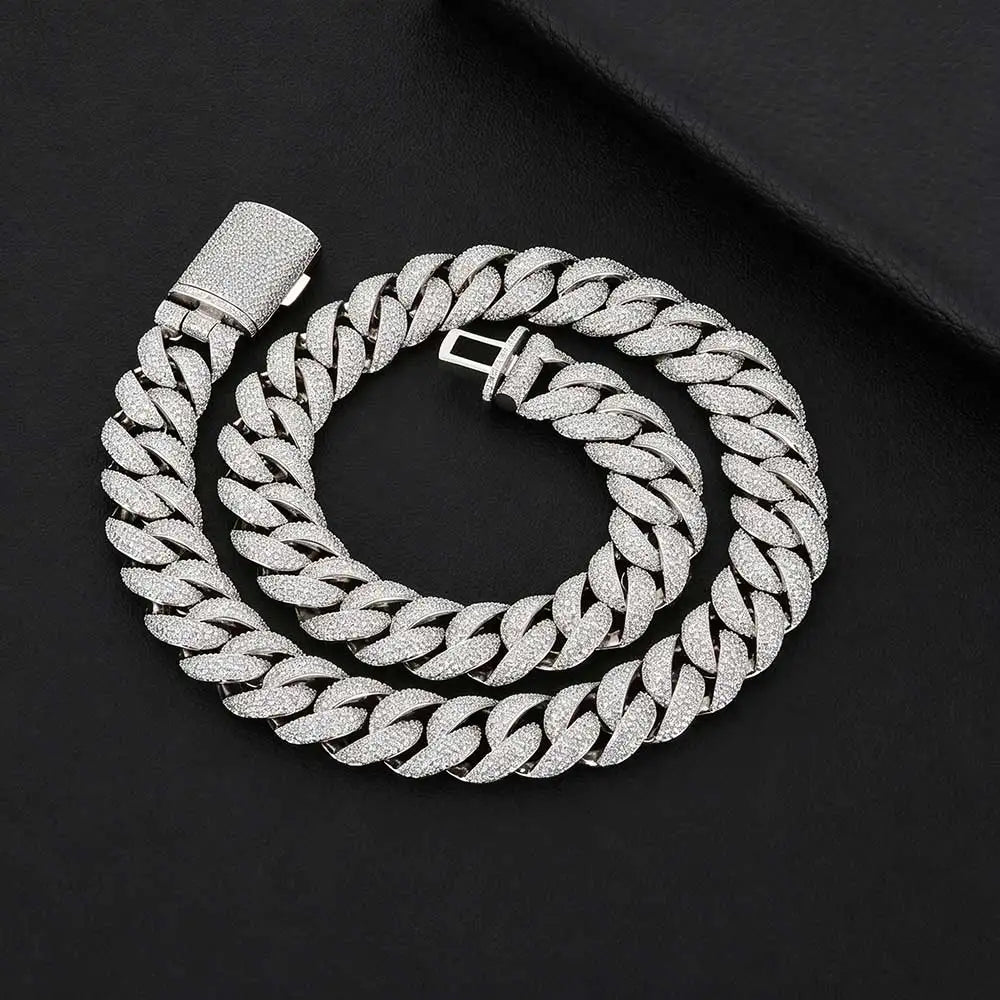 22mm Wide Cuban Chain Brass Full Paved CZ Zircon Necklace Hip Hop Iced Out Bling Rapper Jewelry Gold Silver Two Tone Neck Chain