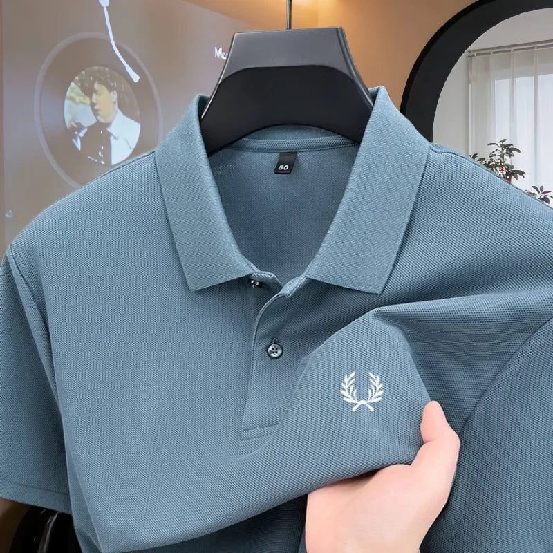 100% pure cotton 2026high-end brand men's short sleeve polo shirt summer fashion luxury wheat embroidery golf top casual T-shirt