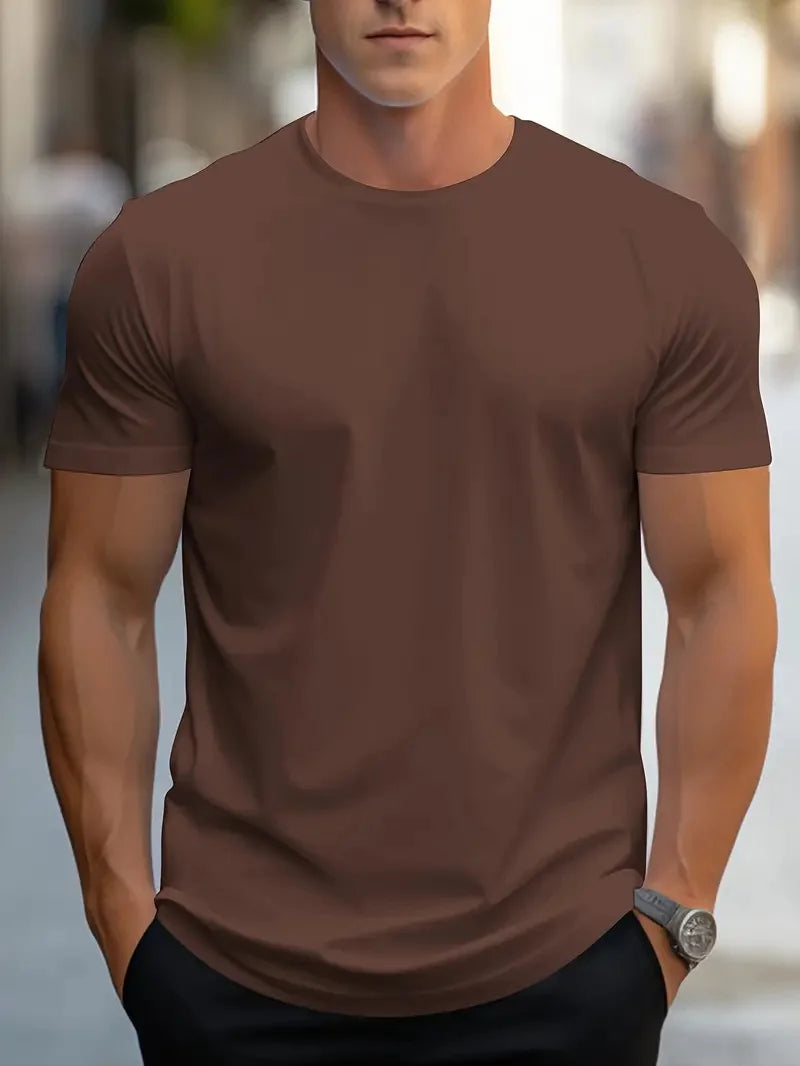 Simple solid color high quality men's round neck short sleeve summer comfortable breathable, casual and versatile T-shirt