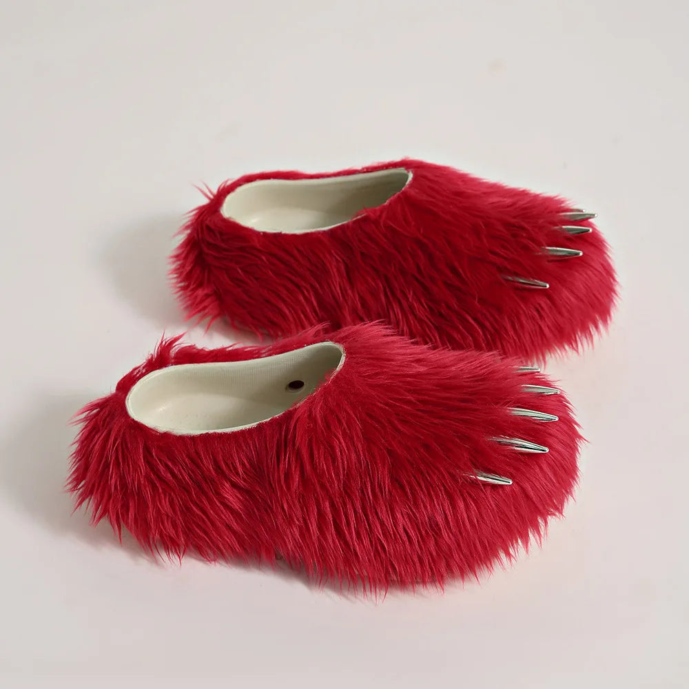 Ins Claw Slippers Adults Winter Flip Flops Warm Fur Slides Fluffy Fuzzy House Shoes Unisex Animal Claw Slippers