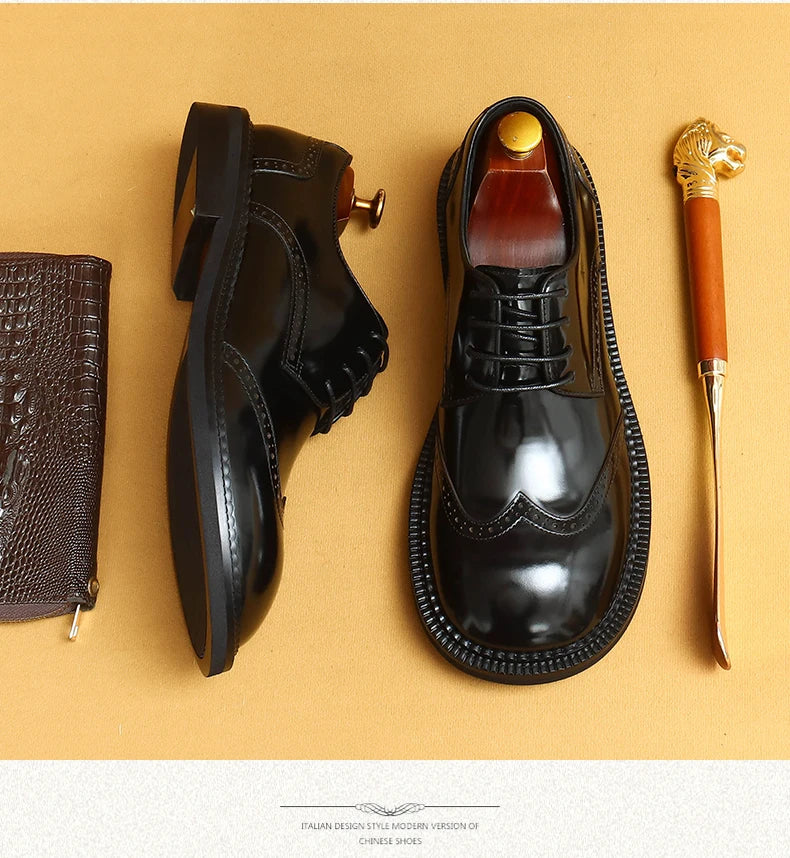 Big-headed leather shoes men's carved 2024 new wide-footed high-quality British limelight cowhide business casual men's shoes