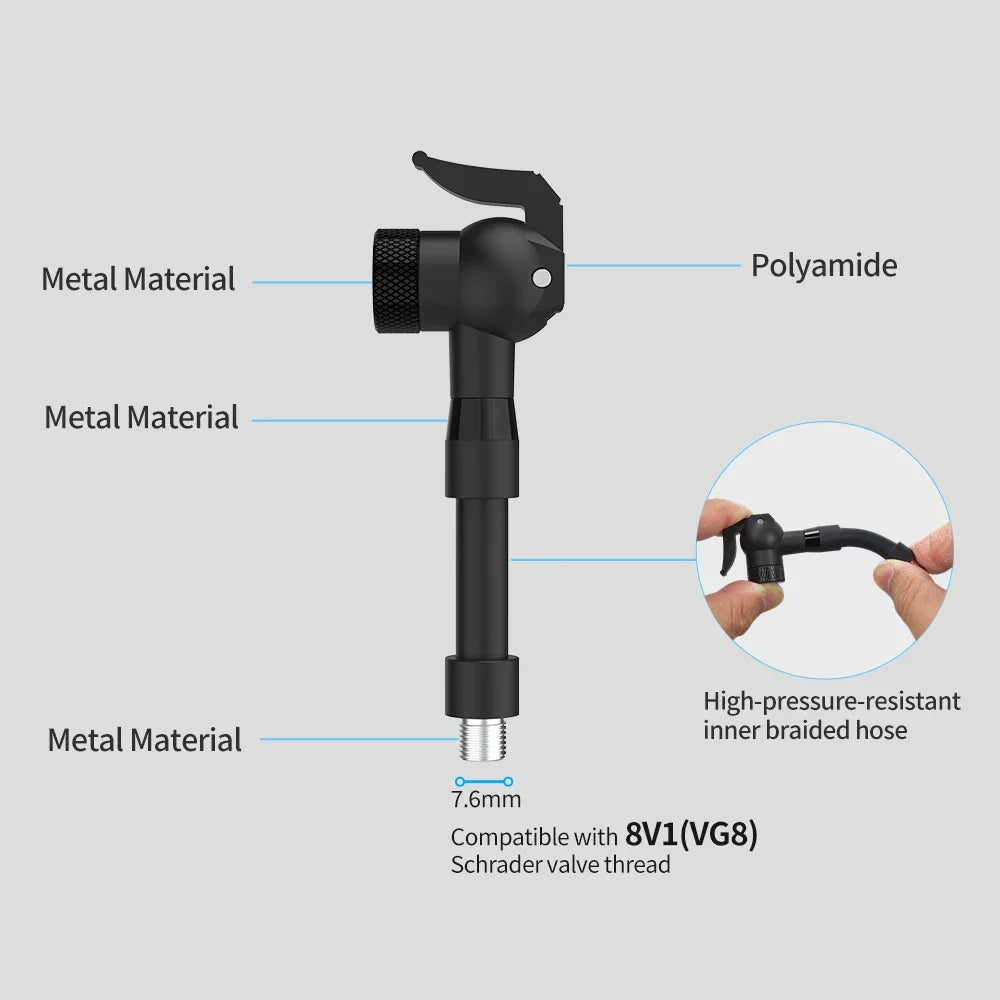 Universal Bicycle Air Nozzle with Presta Schrader & Clik Valves Portable Bike Tire Pump Connector Adapter Inflatable Air Chuck