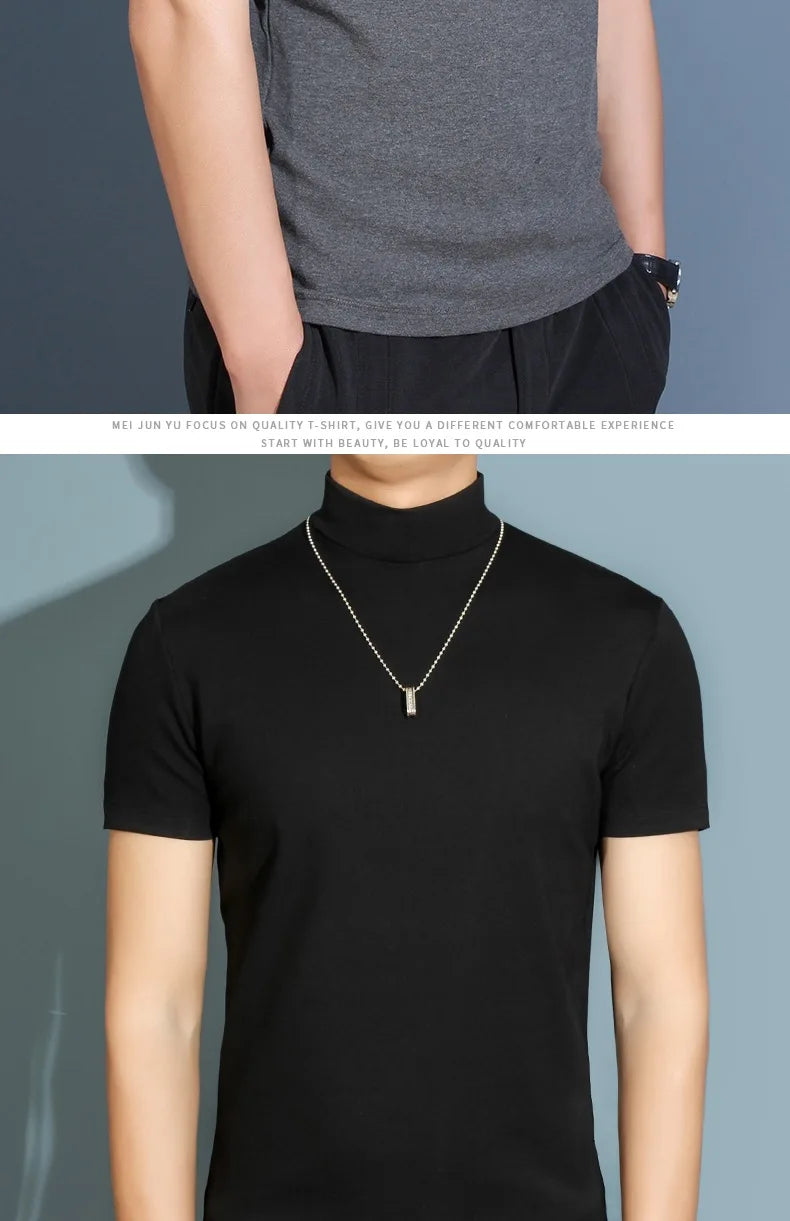 1pcs Thin New Men Half High Collar T shirts Short-sleeve Tee Fitness Joggers Bodybuilding Quick Dry tshirt Male Gym Clothes Tops