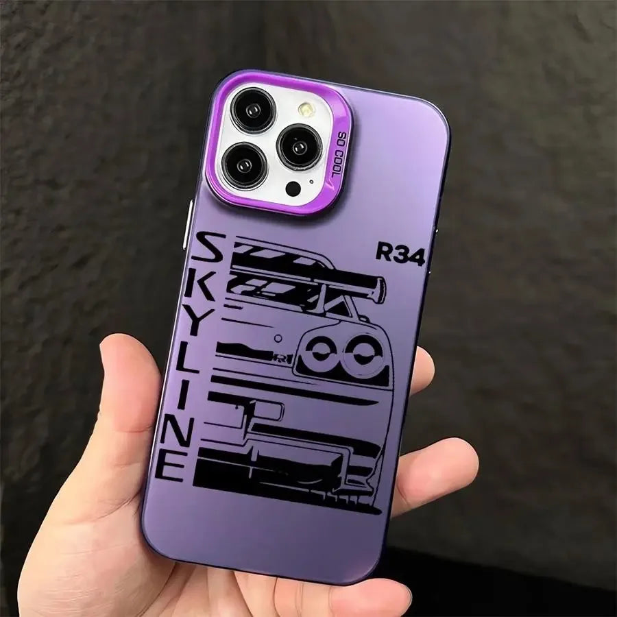 JDM Dream Car Cool Phone Case for iPhone 16 15 14 Plus 16E 13 12 11 Pro MAX Plating Matte Hard Phone Back Cover