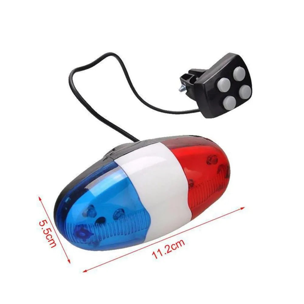 6 LED 4-Tone Bicycle Horn for Kids - Police Car Light Electronic Siren Bell Plastic Cycling Safety Accessory