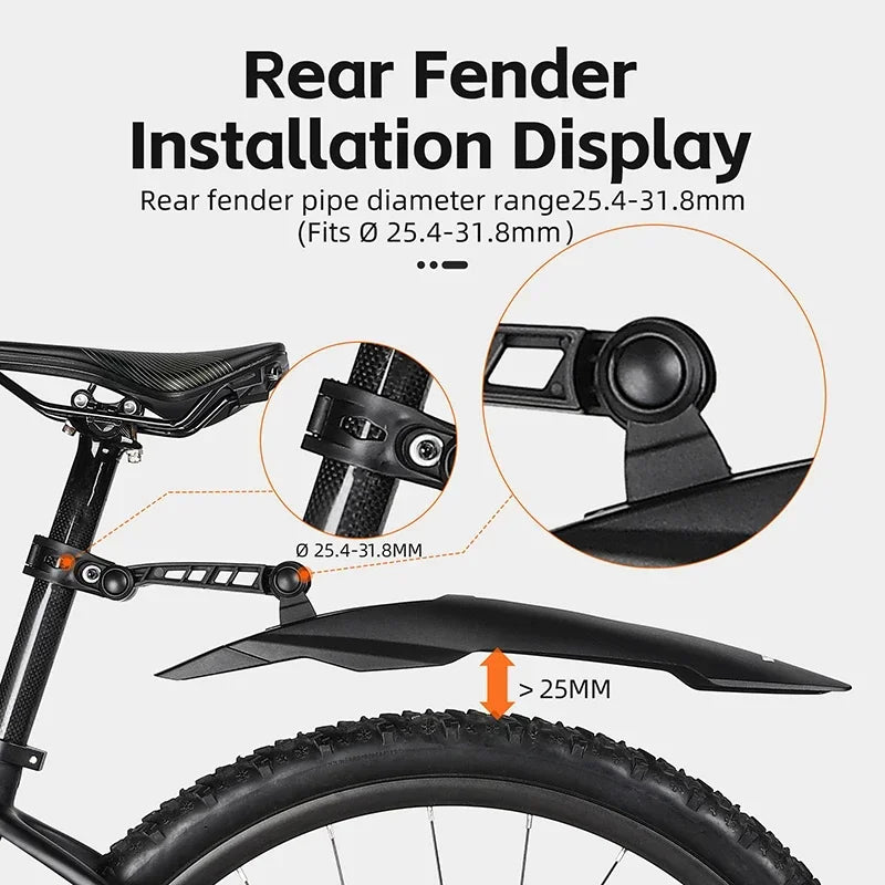 WEST BIKING Mountain Bike Fender Set Universal 29 Inch MTB Mudguard Adjustable Front and Rear Mud Flaps Bicycle Mud Protector