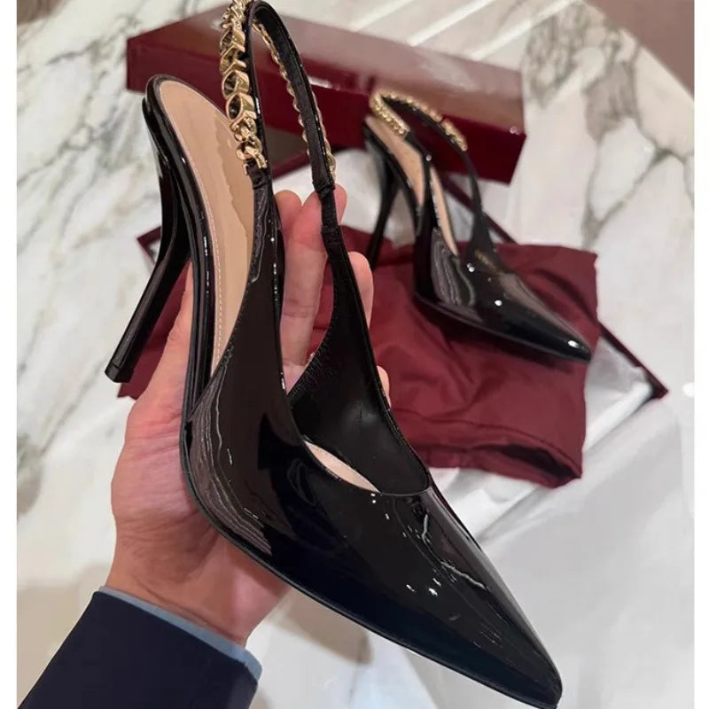 Patent Leather Women's Elegant High Heels Luxury Brand Women Pumps 2026 Trend Pointed Toe Sexy Party Slingback Woman Heel Shoes