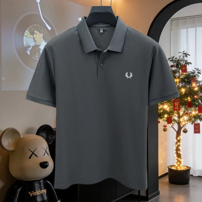 100% pure cotton 2026high-end brand men's short sleeve polo shirt summer fashion luxury wheat embroidery golf top casual T-shirt
