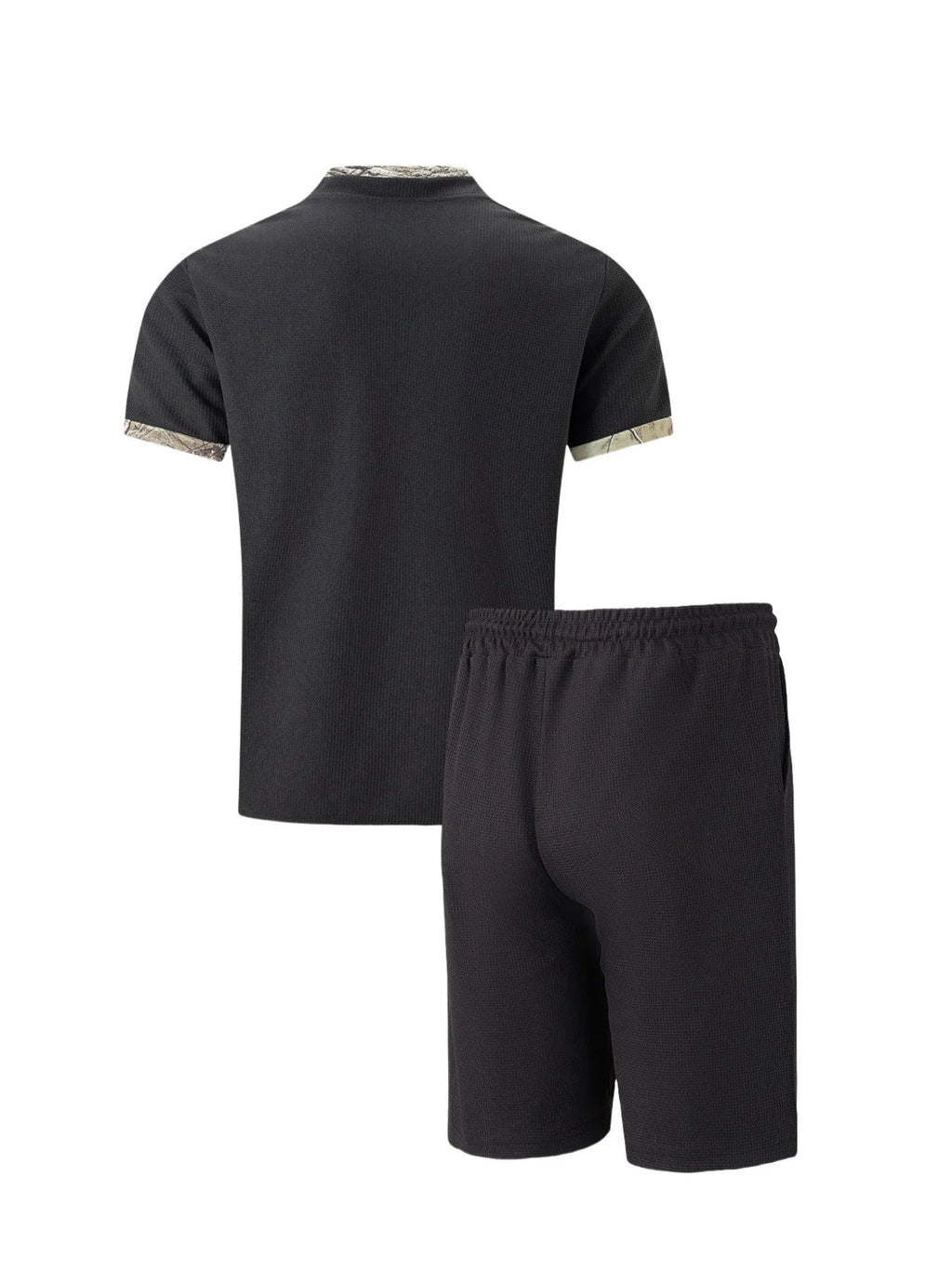 2026 Men Europe and the United States new summer Waffle solid color zip-up lapel short-sleeve suit shorts two sets