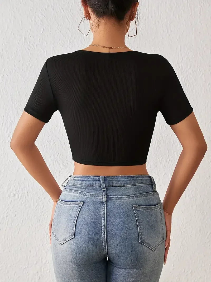 Square Neck T Shirt Basic Short Sleeve Crop Top Women Rib T-shirt Casual Tank Top Slim Female Crop Top Fashion Tee Shirt Y2k