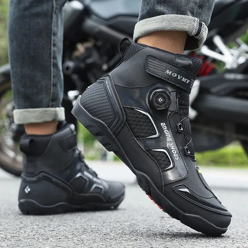 Men Motorcycle Boots Breathable Anti Slip Wear Resistant Ankle Support Motorbike Racing Riding Shoes for Outdoor Street Riding