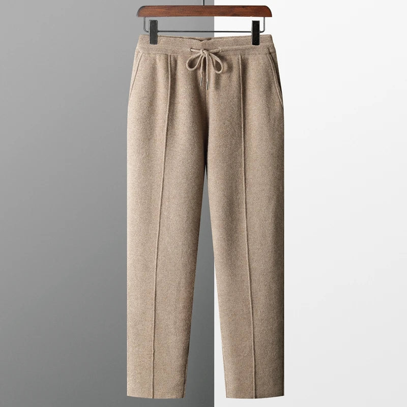 Autumn And Winter New Thick Leisure Cashmere Pants Men's Slim Knitted Pants 100% Pure Wool Pants To Keep Warm