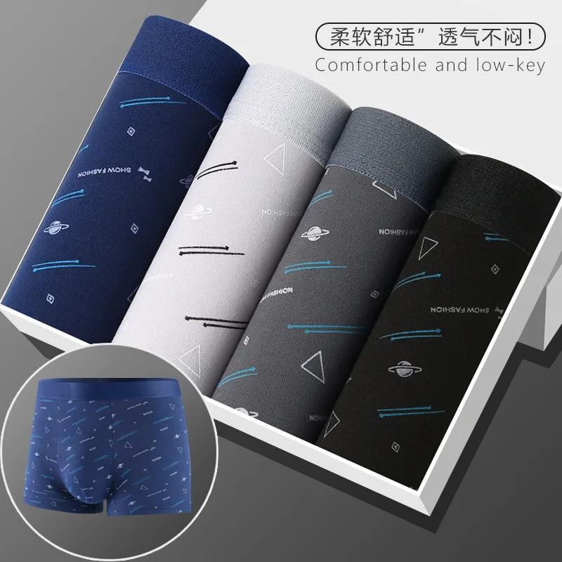 Underwear Man 2025 briefs mid-waist geometric print underpants solid cotton comfortable men's boxer briefs cheap clothing