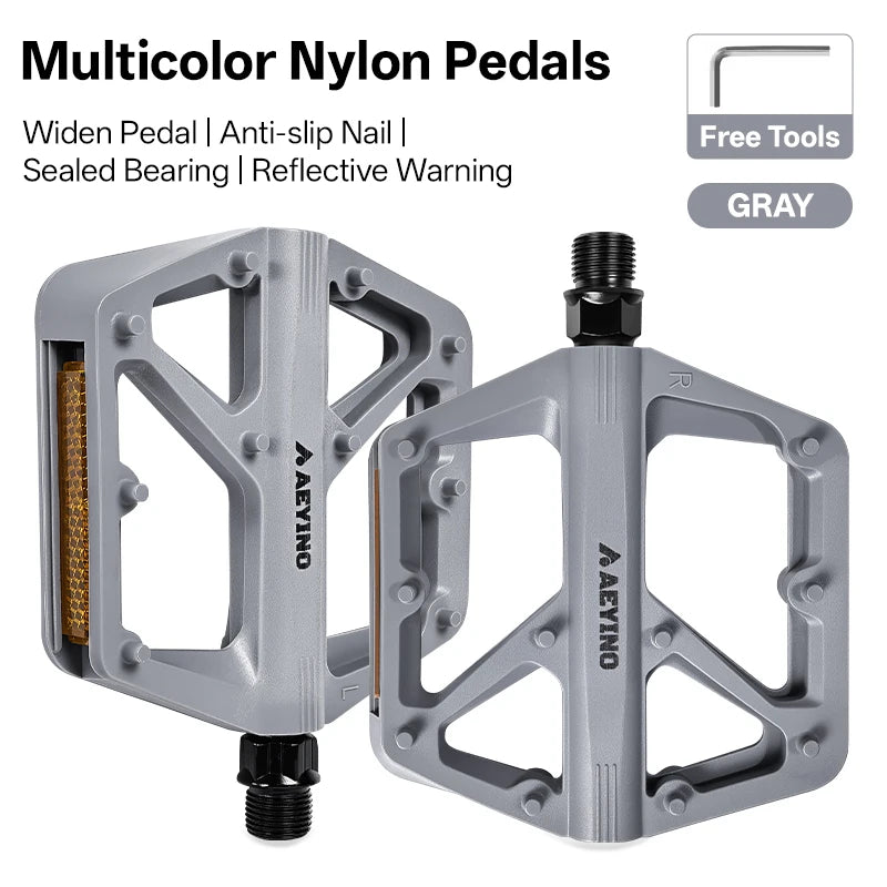 AEYINO Bicycle Pedals MTB Bike Pedal Foot Plat Nylon Anti-slip 9''16 Standard Pedals Widen Classic Pedal Reflector Bicycle Parts