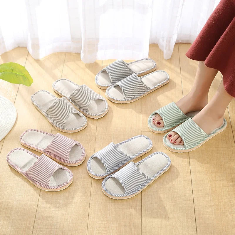 Four Season Linen Home Slippers Women Indoor Bedroom Women House Slides Autumn Unisex Lovers Shoes Adults Outdoor Casual Sandals