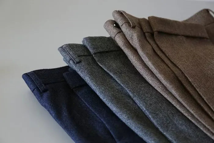 Autumn New Warm Wool Herringbone Casual Trousers British Retro Woolen Loose Straight Pants for Men