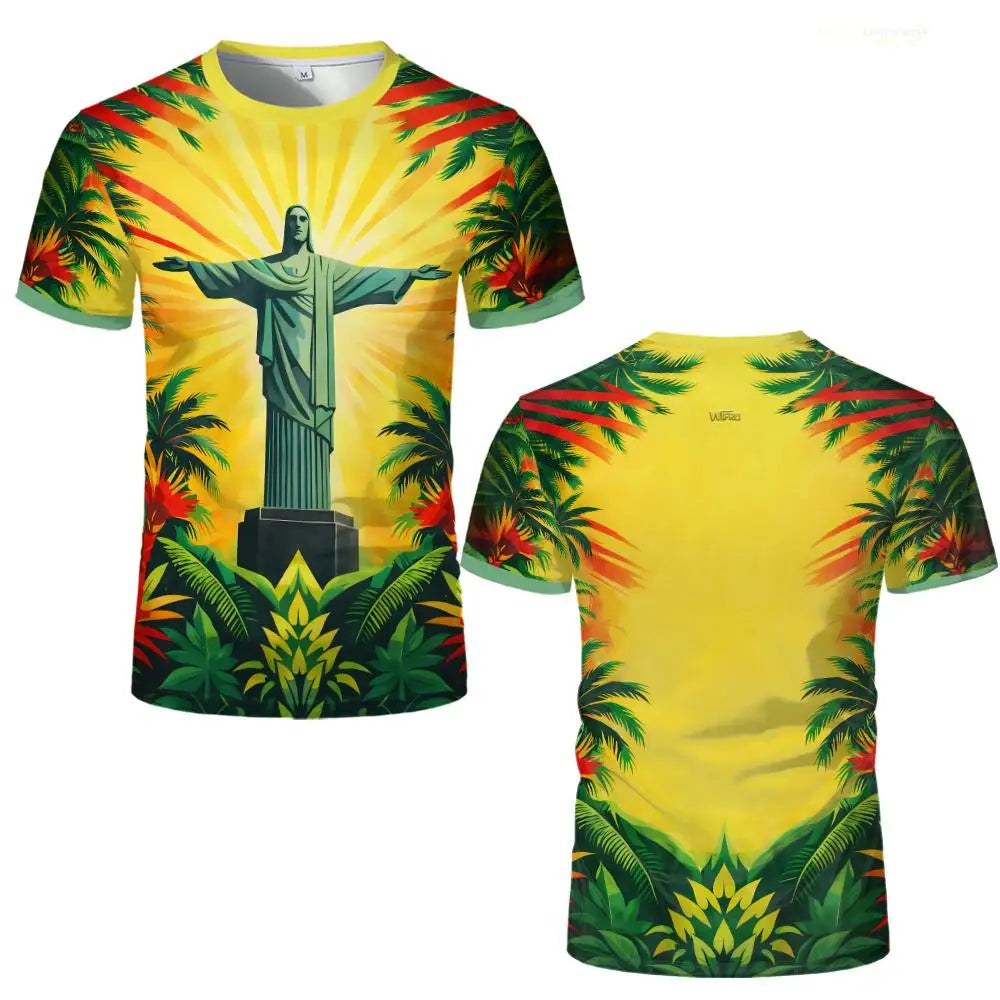 New Brazil Themed T-shirt Men's Brazilian Style Jesus Graphic Sports Jersey Unisex Street Trendy Breathable Short Sleeve Tees