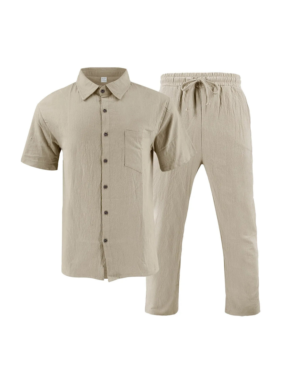 The 2025 Summer Beach Men's linen short-sleeved shirt set is a two-piece long pants set suitable fordaily casual beach vacations