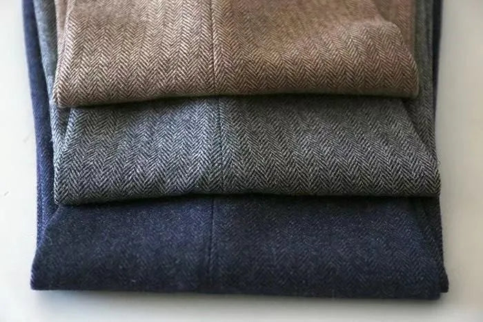 Autumn New Warm Wool Herringbone Casual Trousers British Retro Woolen Loose Straight Pants for Men