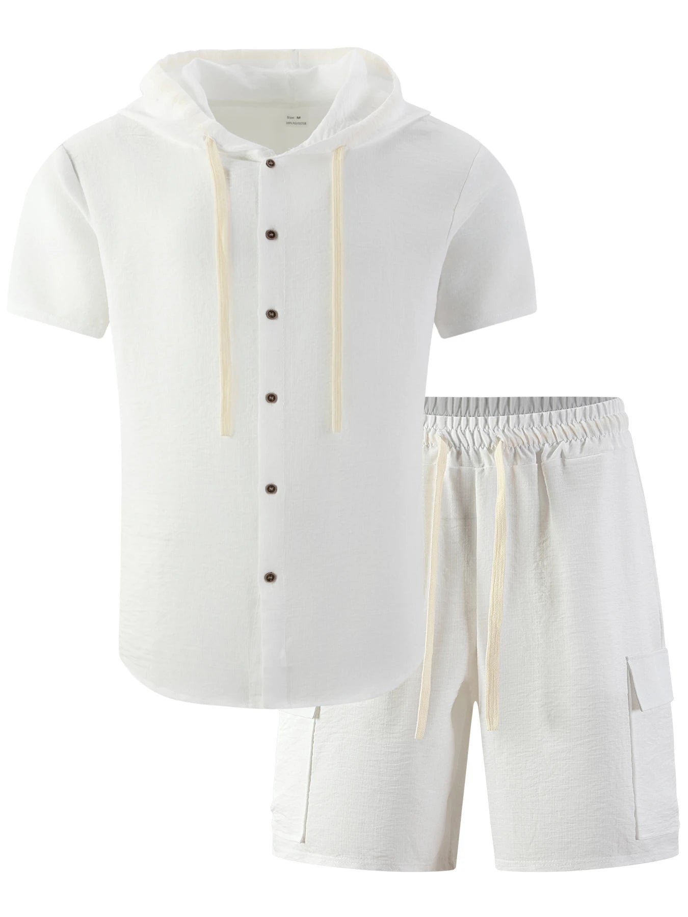 2026 New Men's Summer Casual Suit - Hooded Short-Sleeved Shirt and Drawstring Work Pants Set